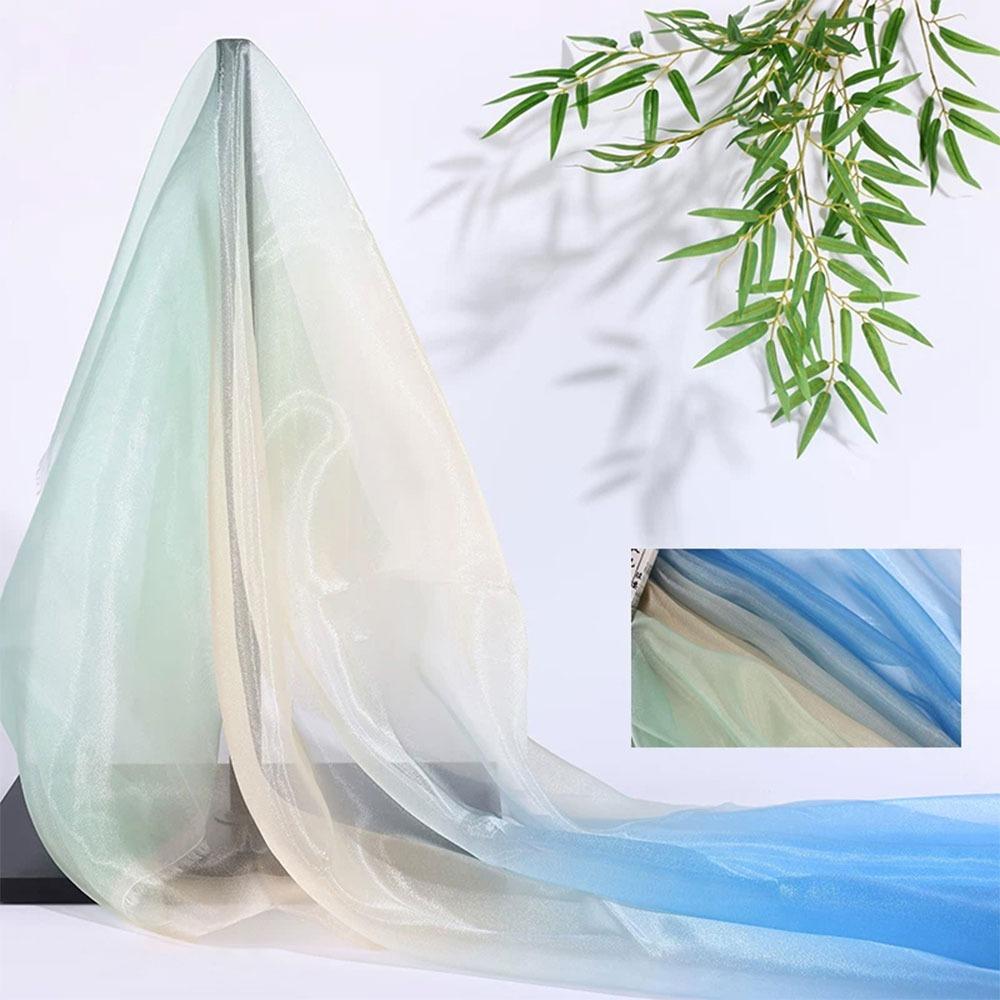 1 Yard/Width 140cm Organza Fabric Colorful Gradient Transparent Texture Voile Gauze Transition Color Mesh Fabric Designer Fabric