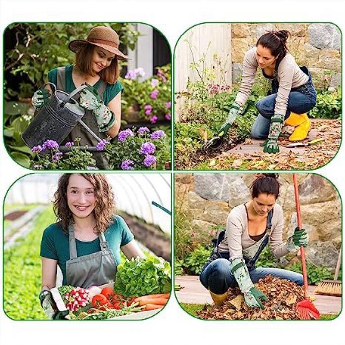 Guanti da giardinaggio da donna, lunghi guanti da giardino in pelle, guanti protettivi leggeri da donna, adatti per giardini e esterni