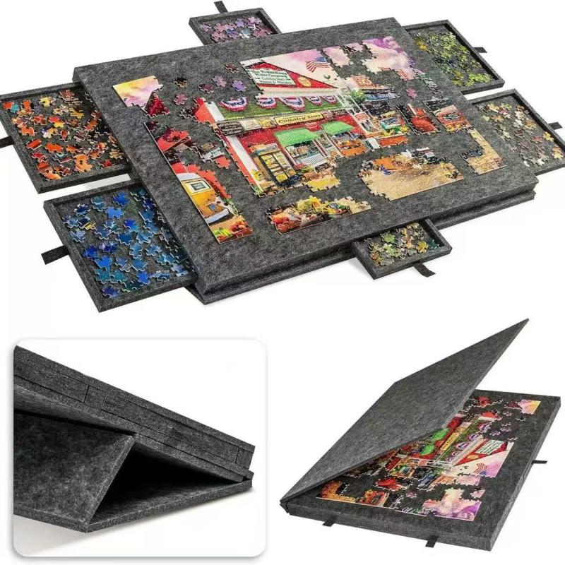 Felt Decorative Puzzle Board - Tiltable Puzzle Desk With 4 Drawers, Holds 500Pcs For Home Decor & Educational Storage