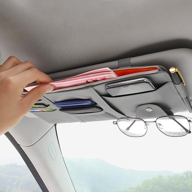 Multifunctional Car Storage Bag Sun Visor Cover Card Holder Drivers License Ticket Organizer Auto Glasses Holder Interior Accessories
