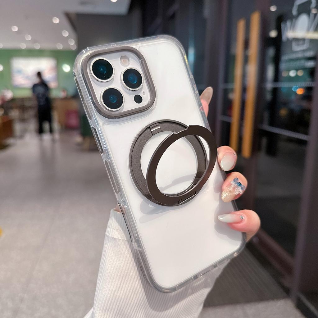 360 Degree Rotating Pressure Reducing Bracket for IPhone 16 Phone Case and Transparent Anti-drop Protective Case for Apple 15 ProMax