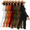 Women's Off Shoulder Long Sleeve Knit Two Piece Set Fringe Crop Top High Waist Wide Leg Pants Solid Geometric Knitted Tracksuit