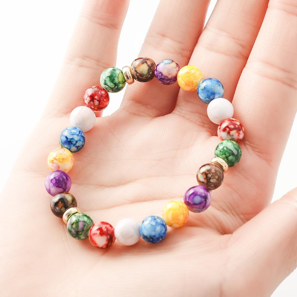 Hot Sale Acrylic Rainbow Beaded Bracelet, Handmade Colorful Balance Bead Stackable Wrist Jewelry