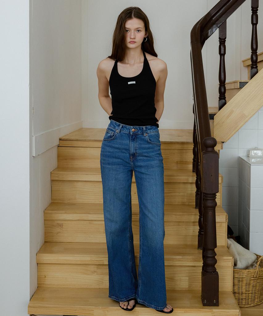 LETTER FROM MOON Letters Label Halterneck Top (Black)