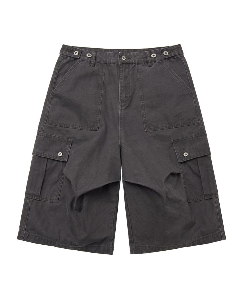 LXT Washed Cotton Wide Cargo Bermuda Pants [Charcoal]