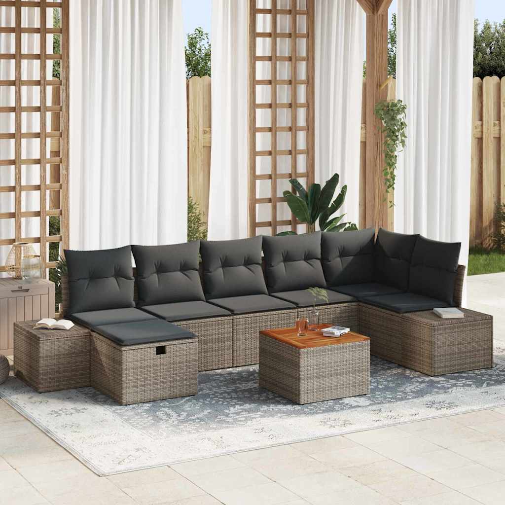 8 Piece Grey Poly Rattan Garden Sofa Set with Cushions and Storage