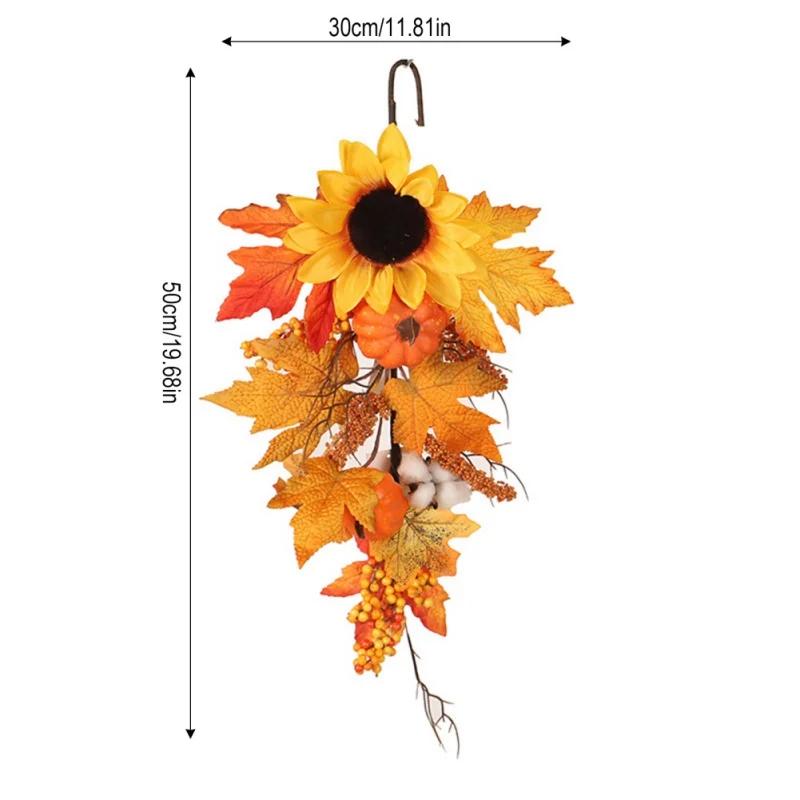 

Хризантема Осенняя слеза Искусственный гирлянда для камина на День благодарения Хэллоуин Декор входной двери Искусственные цветочные венки