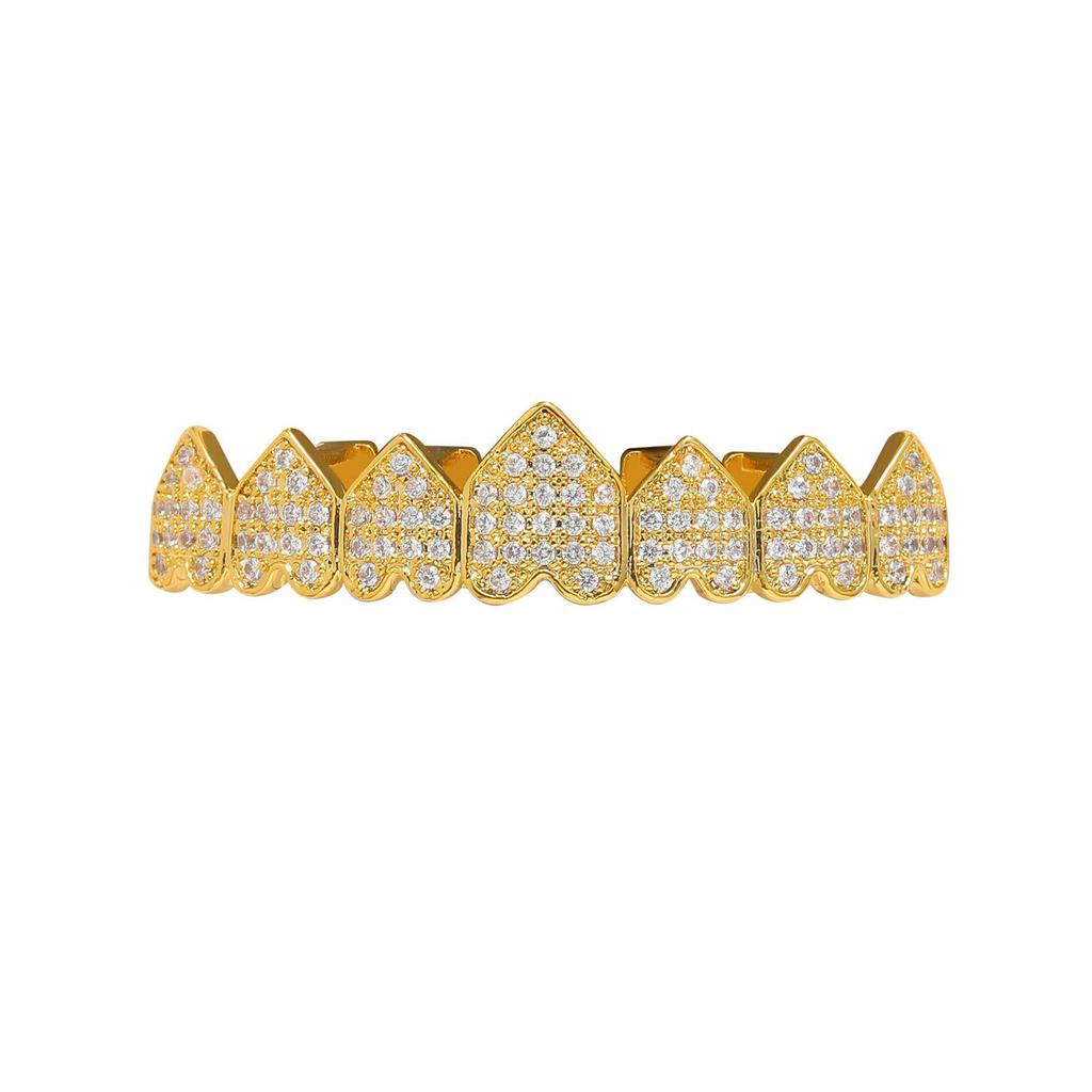 Heart-Shaped Copper Zircon Fangs: Punk Street Style Hip-Hop Braces