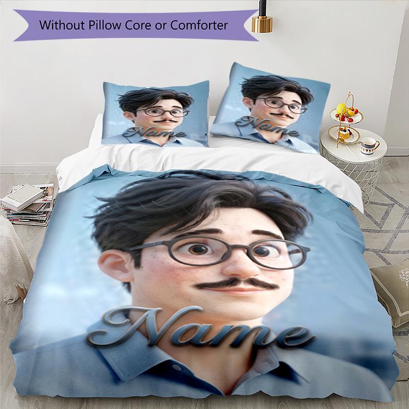 Messi Custom Glasses Mustache Man Personalized Name Bedding Set,Soft Bed Linen for Bedroom Home Decoration,Perfect Gift for Football Fans,Breathable D