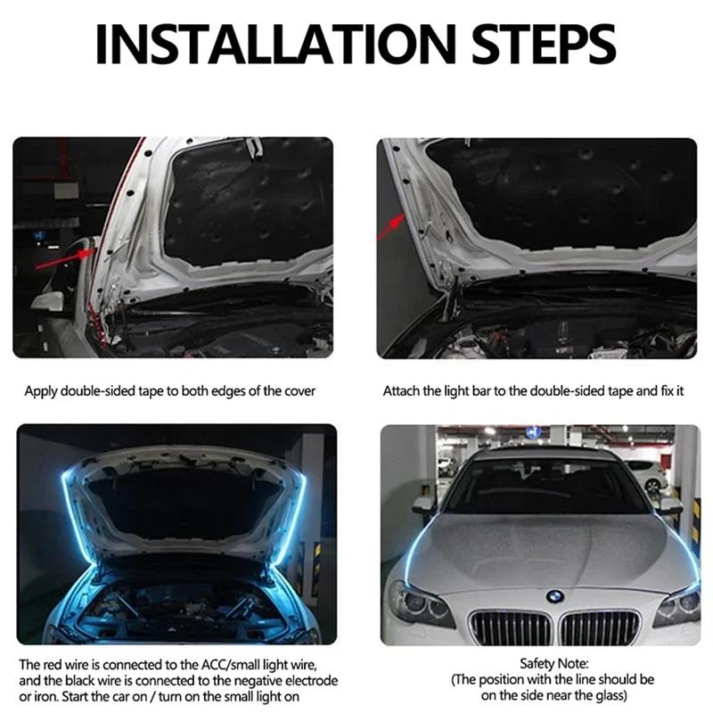 150cm LED Daytime Running Light Scan Starting Car Hood Decorative Lights DRL Auto Engine Hood Guide Decorative Ambient Lamp 12V Dome Lights 6