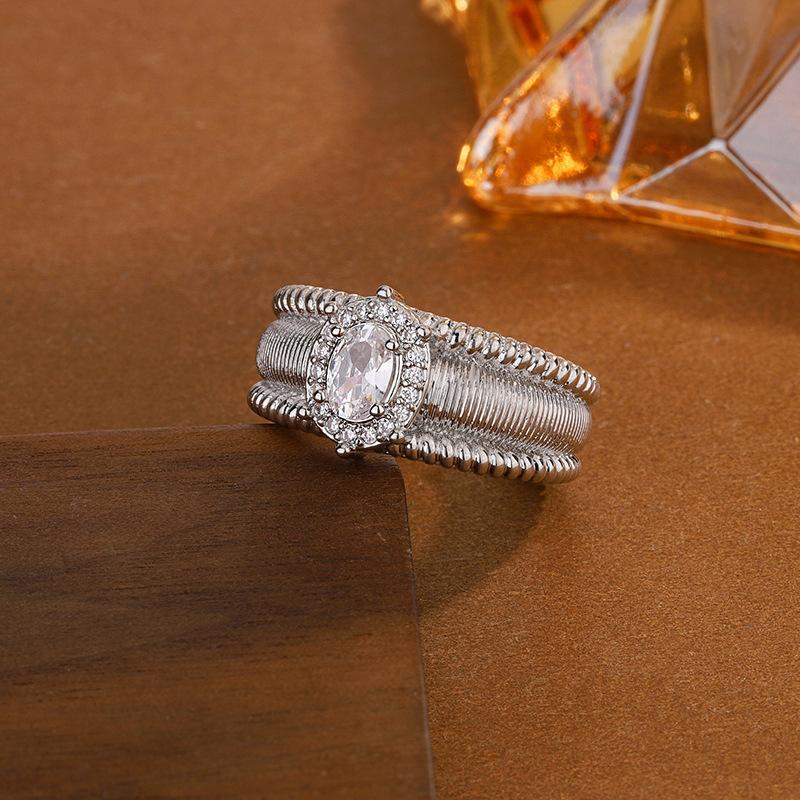 PANJBJ  925 Sterling Silver Double Layer Ring for Women Girl Gift Geometry Hollowing Out Minimalism Fashion Jewelry Wholesale