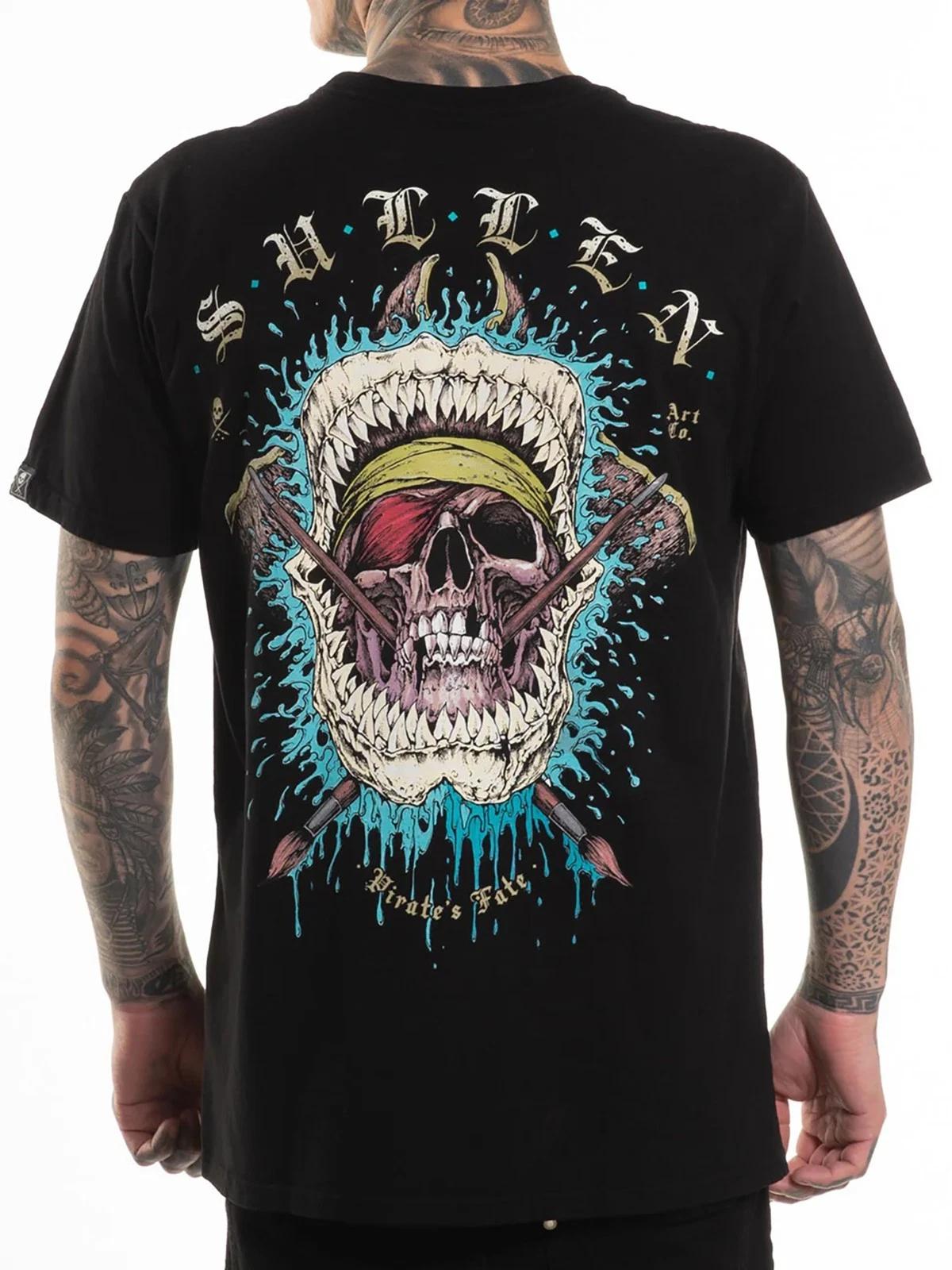 Sullen Men s Pirates Fate Short Sleeve Premium T-shirt Shark Skull Tattoo Tee M