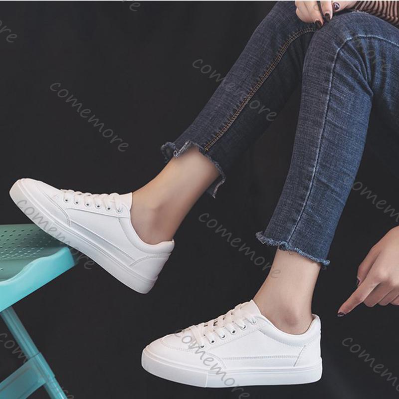 Fashion Comemore White Women's Sneakers 2025 Spring Autumn Lace-Up Casual Platform Leather Sports Shoes Students Flat Bottom Board Shoe