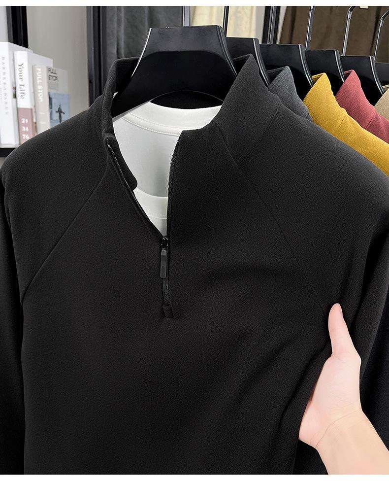 Men's Double-Sided Fleece Half-Zip Sweatshirt, Long-Sleeve, Warm Casual Base Layer for Autumn/Winter