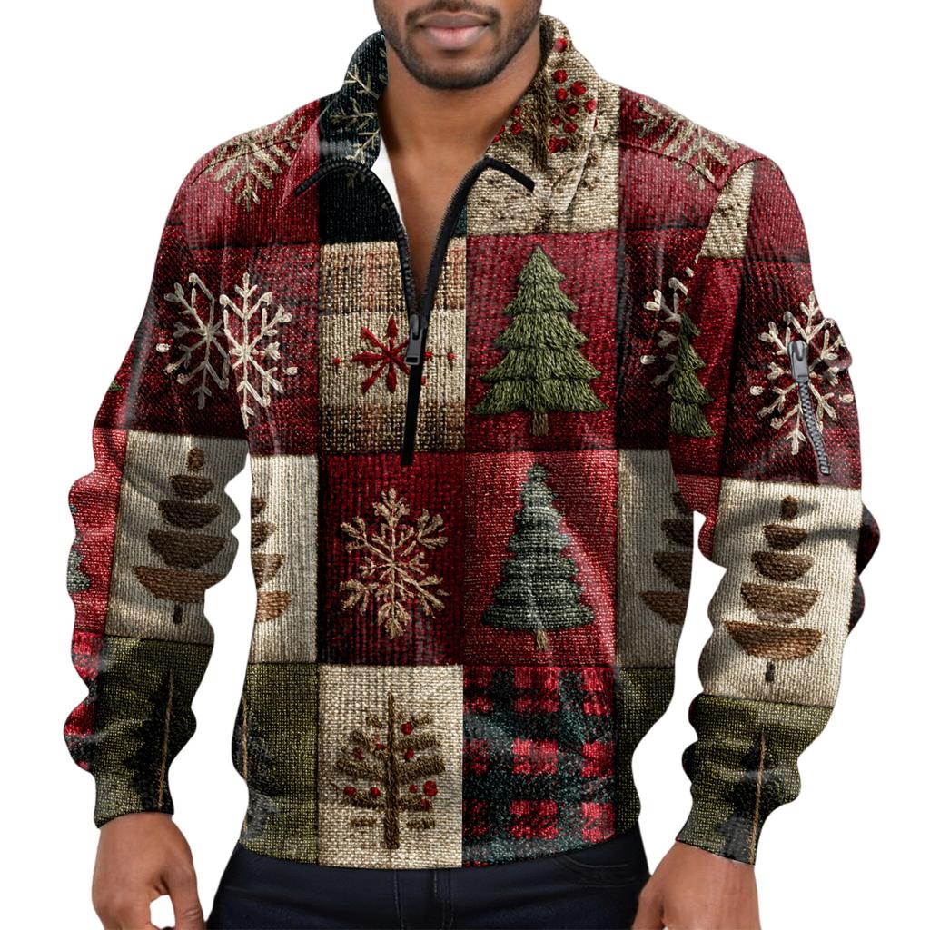 Men's Solid Color Corduroy Zipper Neck Long Sleeve Top Men's Casual Lapel Top