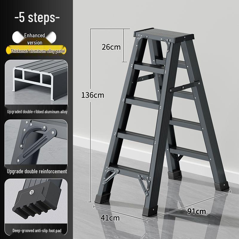 Heavy-Duty Aluminum Folding Ladder: Indoor/Outdoor Telescopic, Double-Sided, Portable.