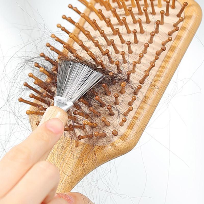 1Pc Wooden Comb Cleaner Delicate Cleaning Removable Comb Cleaner Tool Hair Brush Handle Embeded Tools