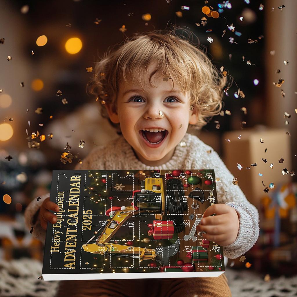 Heavy Equipment Advent Calendar 2025, 24 DieCast Machines,2D Flat Acrylic Mini Excavator Ornaments, Construction Vehicle Advent Calendar