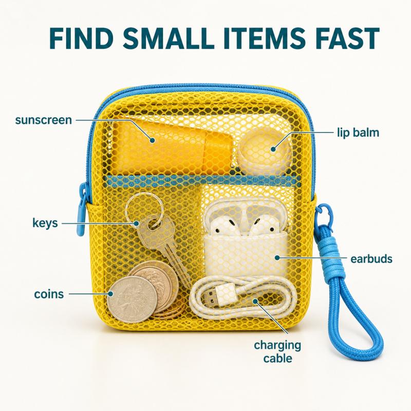 Kleine Netz-Strandtasche Klare Kosmetiktasche mit abnehmbarem Handgelenkband Reise-Organizer für Sonnencreme Schlüssel Kabel