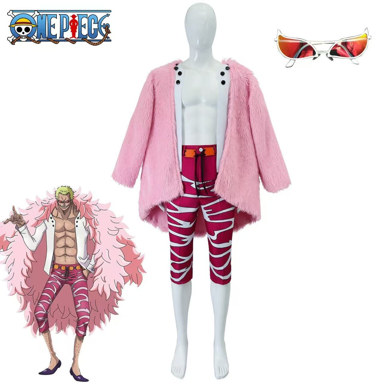 

Аніме One Piece Донкіхот Дофламінго Косплей Костюм Чоловічий Куртка Штани Костюм Костюм на Хелловін L