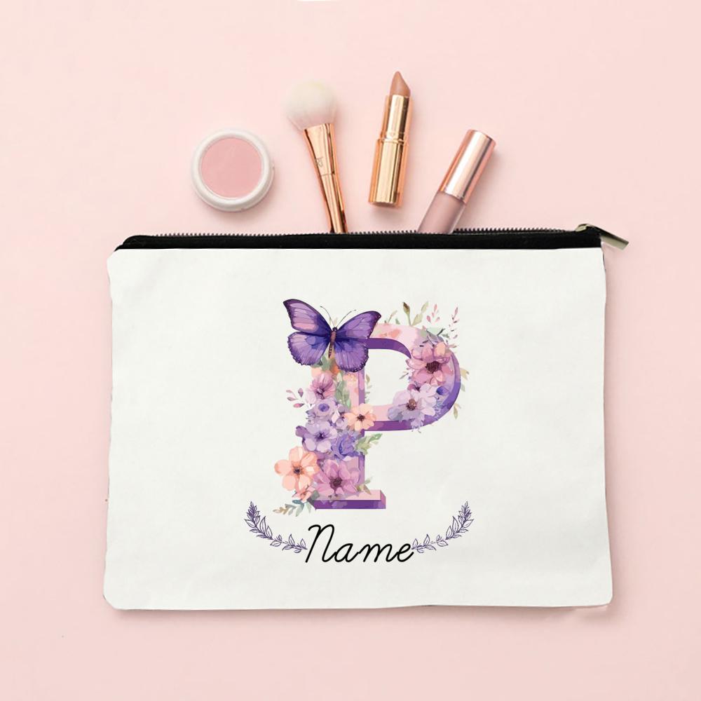 Personalized Initial with Name Makeup Bag for Women A-Z Cosmetic Bags Girls Travel Toiletry Pouch Wedding Birthday Gift for Her