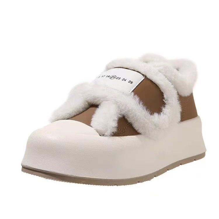 Thick-soled Velcro, fluffy bread, little white shoes, children's winter velvet to keep warm 2025 new popular board shoes, cotton shoes
