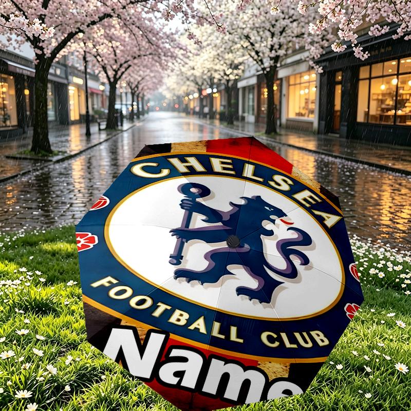 Custom Name Personalized football club F.C Print Umbrella, Auto Open Close, 8‑Rib Sturdy Frame, Commute Camping Hiking Use, Birthday Gift