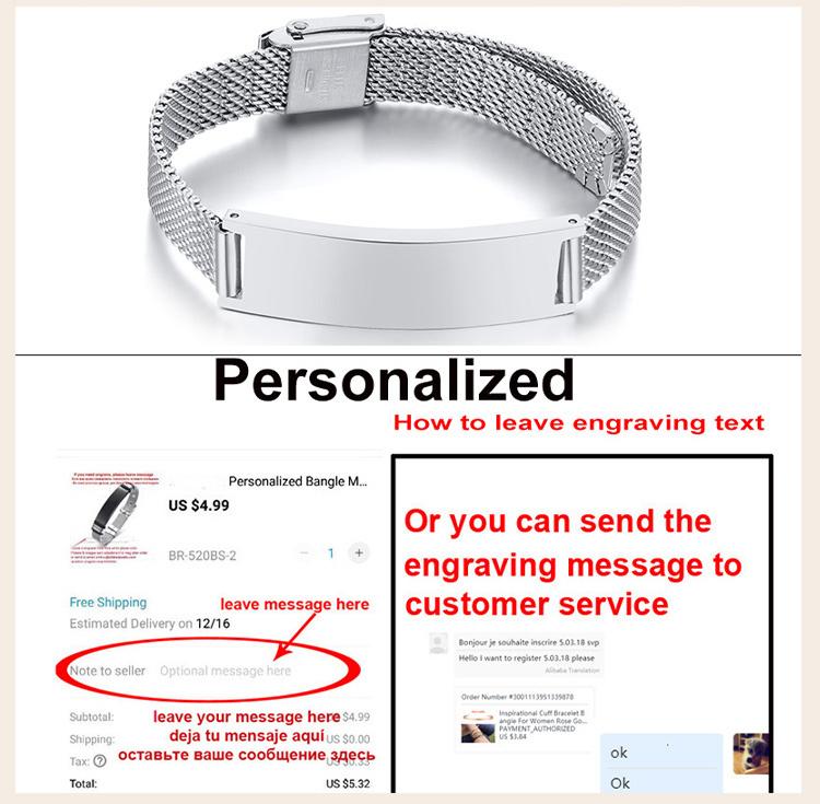 Personalized Mesh Bracelet for Women,Custom Engrave Inspiration Quto Name Wristband, Adjustable Chain Stainless Steel