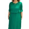 European & American Plus Size Women's Solid Color Round Neck Midi Dress with Five Sleeves - Spring/Summer Fashion