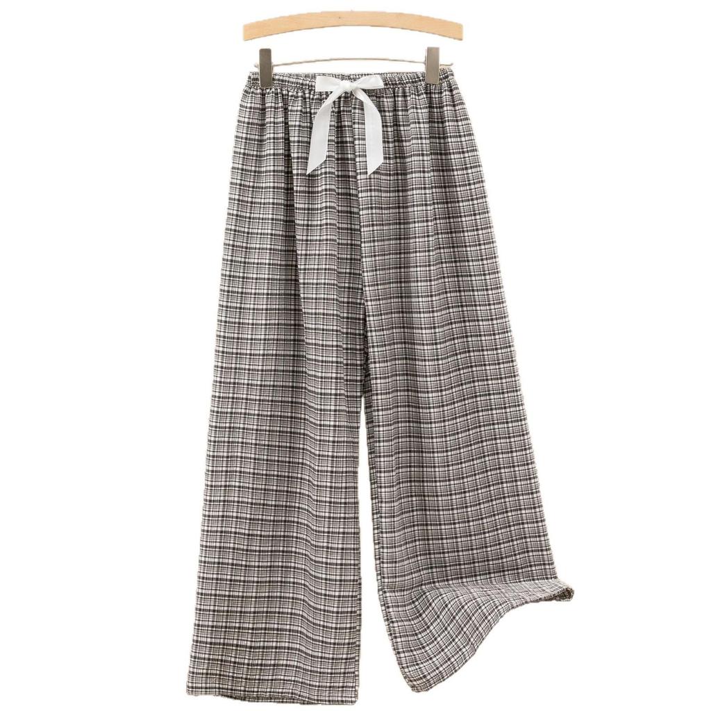 Women's Cloud Cotton Plaid Pajama Pants - Summer Casual Wide-Leg, Lightweight, Outdoor-Friendly, Yarn-Dyed, Long Style