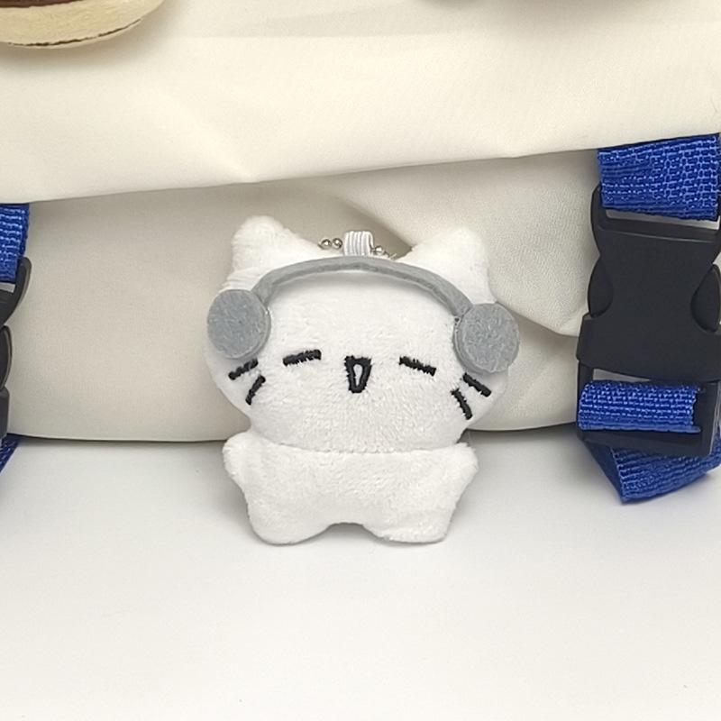 Cute Headphones Cat and Crying Cat Doll Couple Keychain Mini Cartoon Healing Plush Doll Keyring Bag Pendant Backpack Decoration