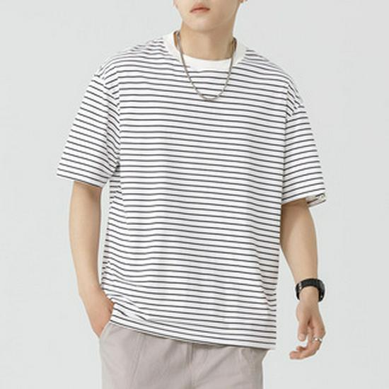 Kunhai Pengyun Men's Japanese Striped Short-Sleeve Casual T-Shirt