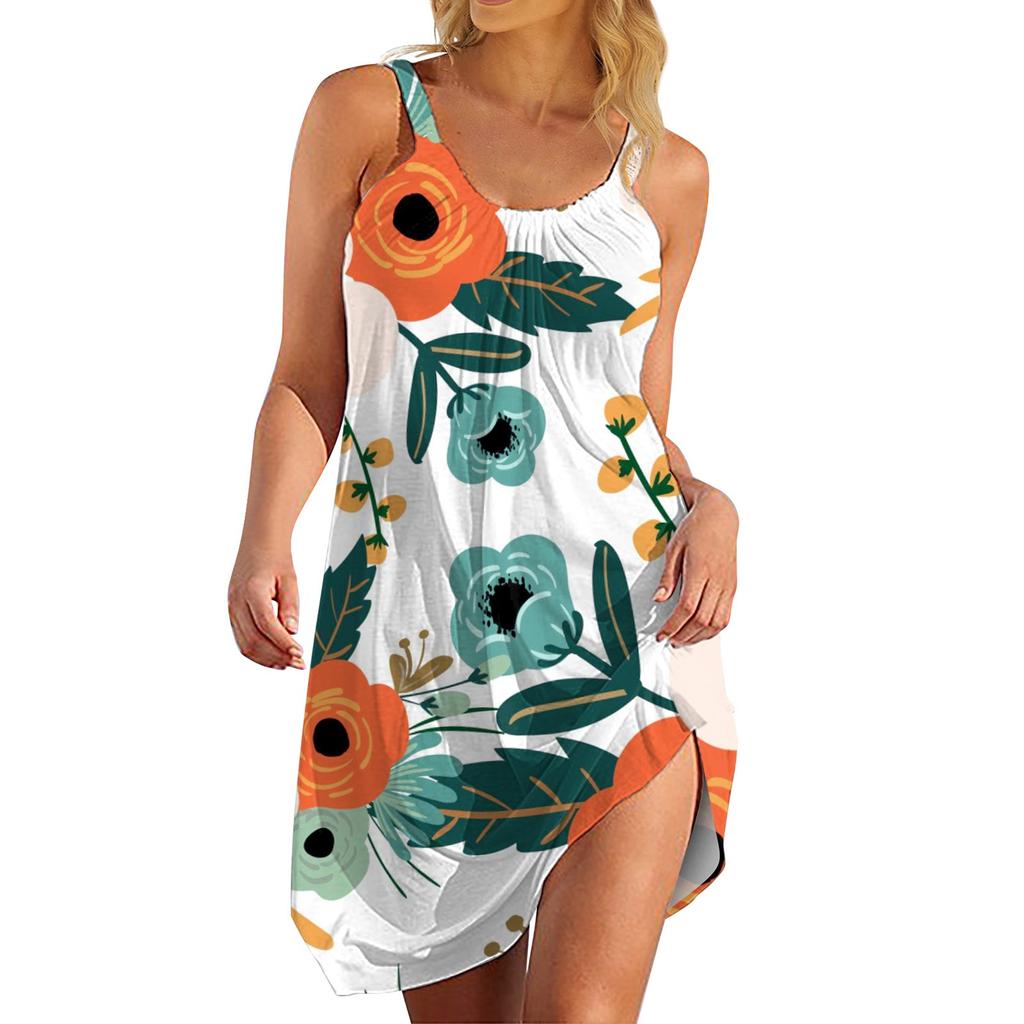 Summer Beach Dresses For Women Printed Strapless Camisole Sleeveless Sling Dress