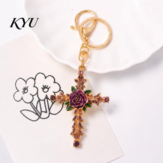 Decorative Rose Keychain Retro Rhinestone Keychain, Golden Plated Alloy Key Ring for Purse Charm Men Women, Pendant Handbags Backpacks Decoration Zinc