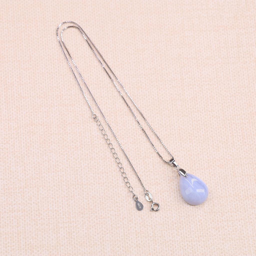 Koai Blue Lace Agate Teardrop Pendant with 925 Silver Chain for Women