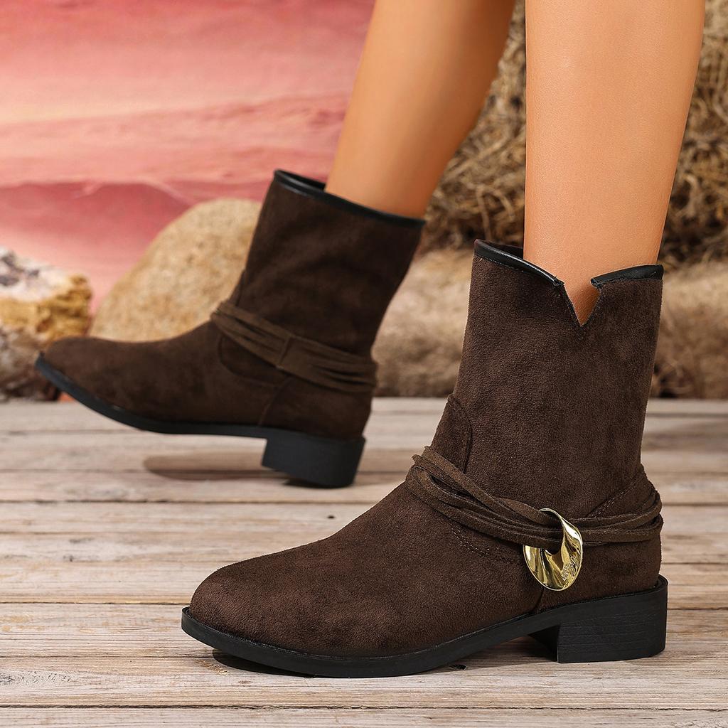 Fashion Women's Boots Fashion Chunky Retro Boots Heels Shoes Short Breathable Women's Zipper Leather Short Boots for Women Botas Mujer