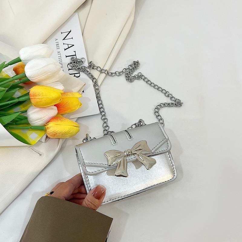 Детская сумка новая ретро бант мини квадратная сумка девочки цепочка сумка через плечо сумка для помады женщины серебряный