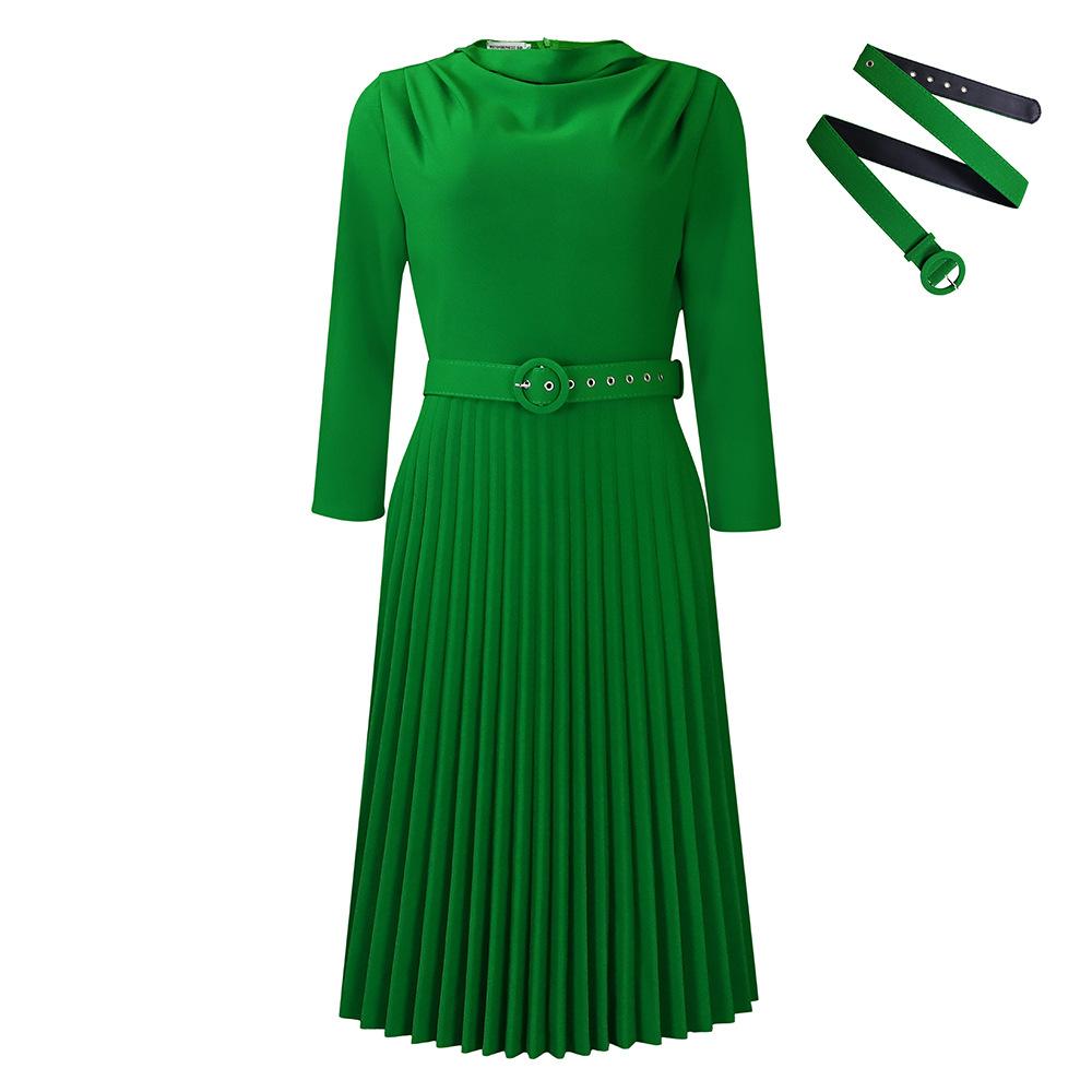 New women's clothing fashion temperament elegant pleated skirt elegant solid color large size dress