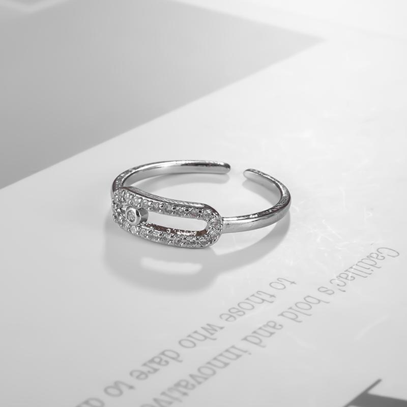 Zarter eingelegter Zirkon geometrischer Ehering Frauen versilberter offener Ring Mädchen romantischer Hochzeits-Verlobungs-Party-Schmuck