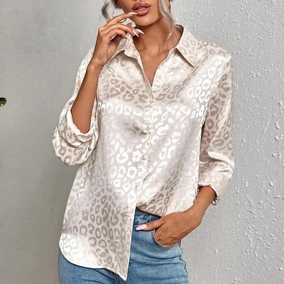 Loose Casual Leopard Print Satin Blouse Women Fashion Silk Shirt Women Long Sleeve Button Office Woman Shirts Tops Blusas