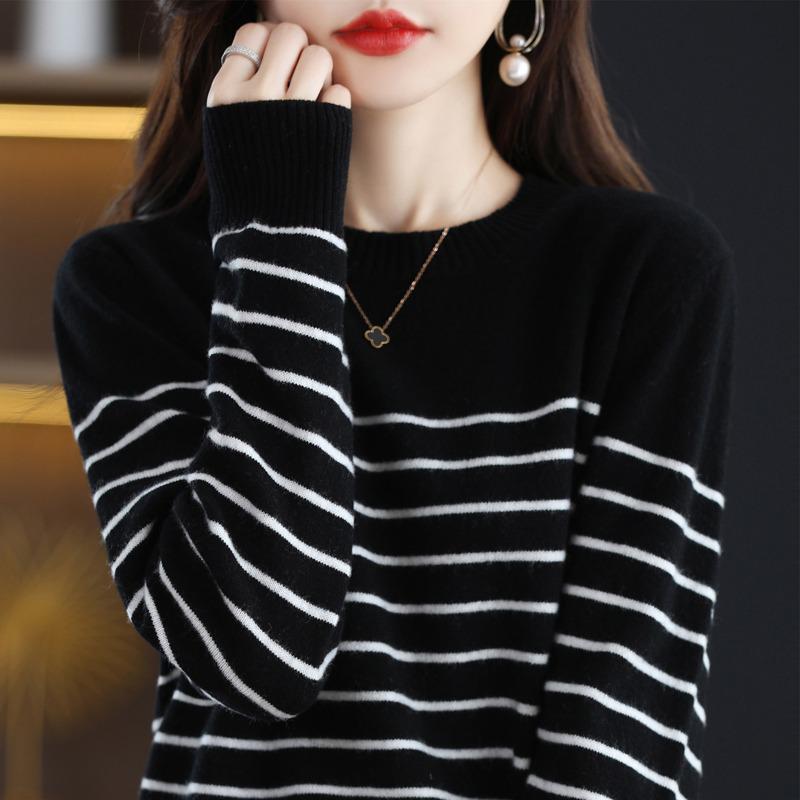 Women's Slim Fit Striped Pullover Sweater - 2024 Autumn/Winter Collection