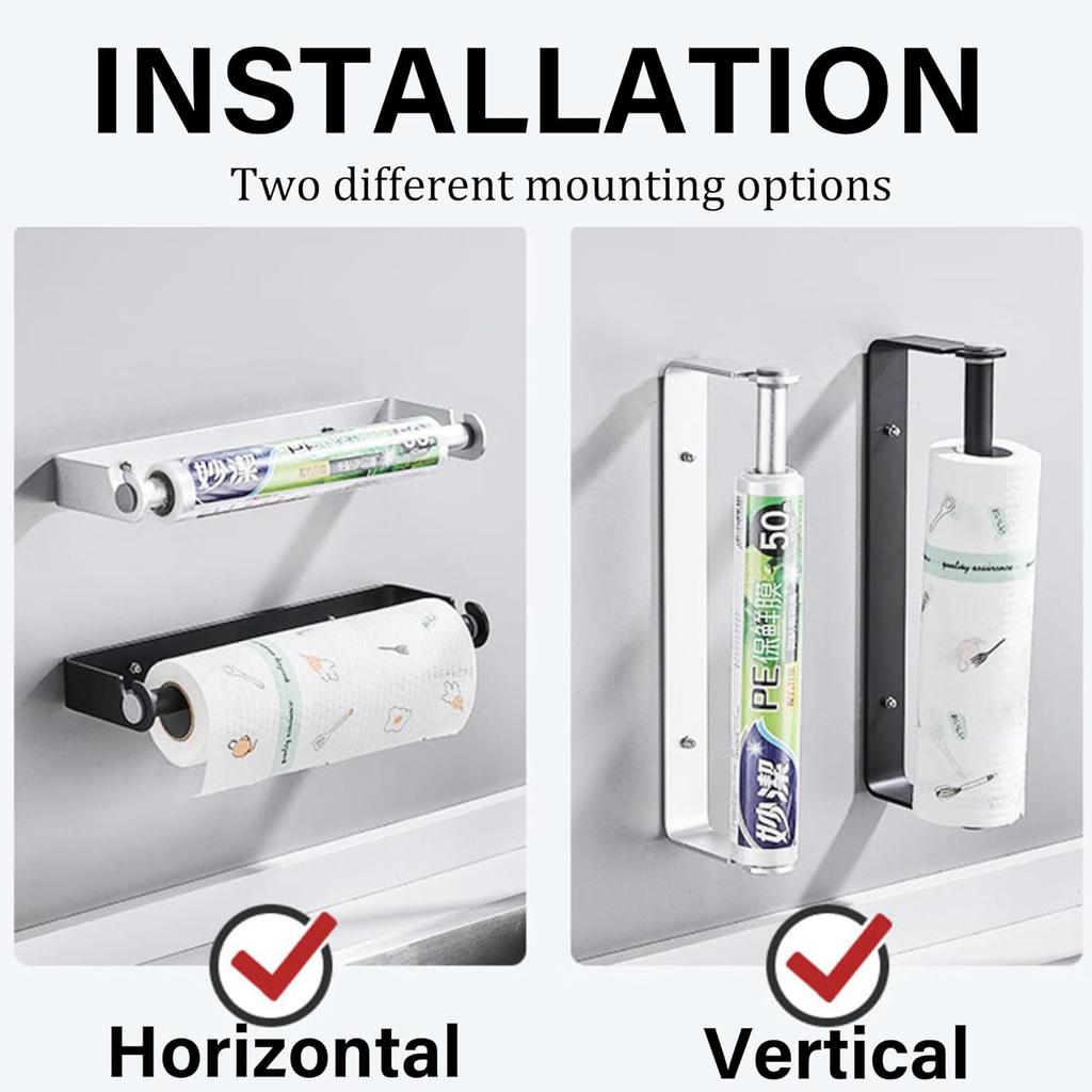 Space Aluminum Kitchen Roll Holder Wall Mounted Paper Towel Holder Kitchen Under Cabinet Roll Paper Holder for Bathroom Kitchen