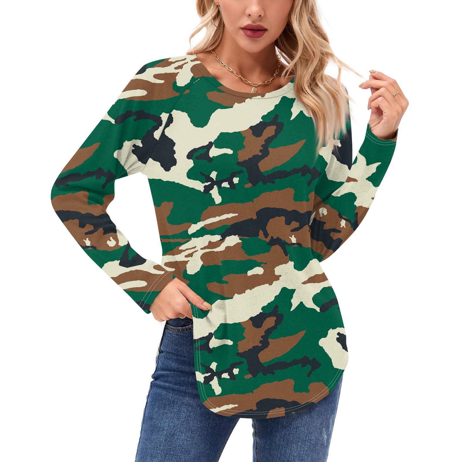 

Женские рубашки с длинным рукавом, повседневная мода, камуфляжные принтованные туники, топы, круглый вырез, базовая свободная футболка XL арбуз красный