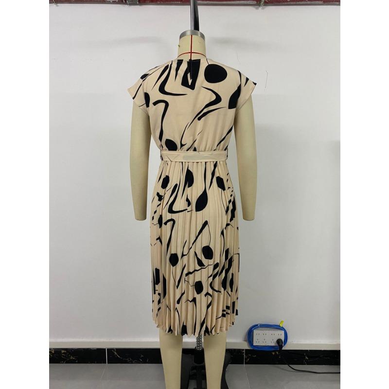 Elegant Personality Abstract Pattern Printed Pleated Dress