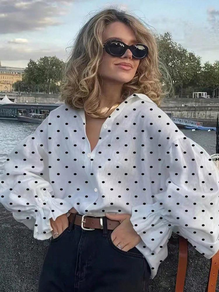 2026 Women's Polka Dot Button-Up Loose Shirt - Spring/Autumn Collection
