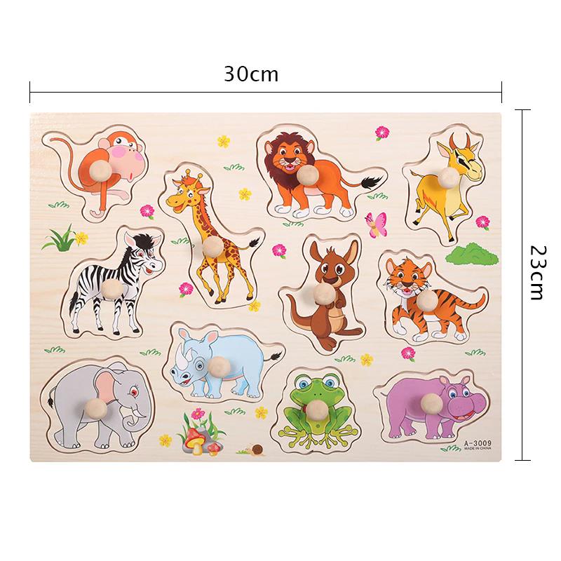 Children Wooden Puzzle Montessori Toys Cartoon Animal Traffic Hand Grab Boards Early Learning Educational Toy for Kids TMZ