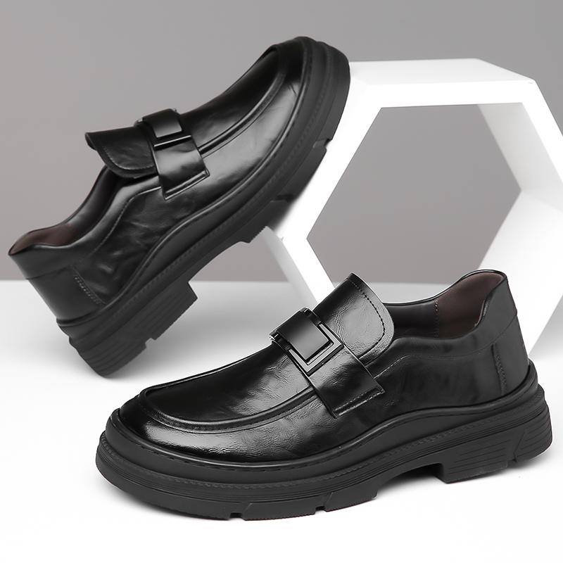Fashion Retro Style Men Business Shoes Luxury Brand Thick Bottom Comfy Leather Derby Shoes High Quality Non-Slip Mens Casual Shoes