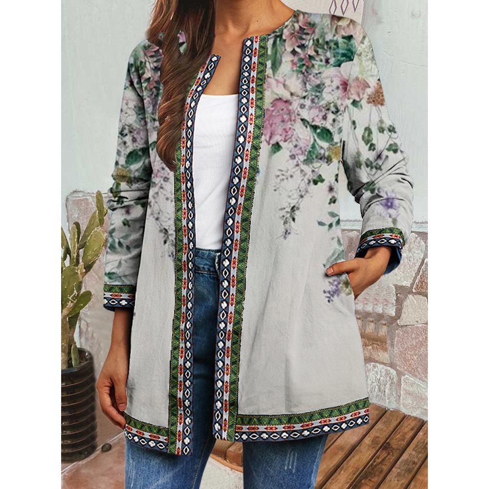 

GMXIA осень зима винтажный этнический стиль принт большой размер куртка кардиган женская одежда XXXXXL