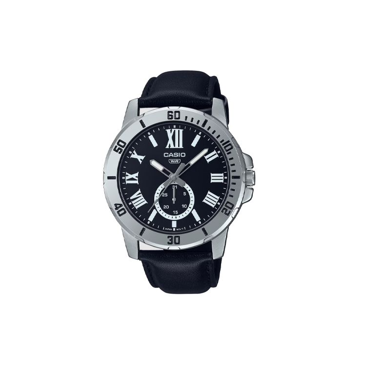 Casio Standard Series Quartz Movement Leather Strap Watch Men watches Black MTP-VD200L-1BUDF Black Dial