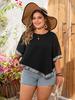 Plus Size Women's Black Irregular Hem Top - Loose Round Neck for Spring/Summer